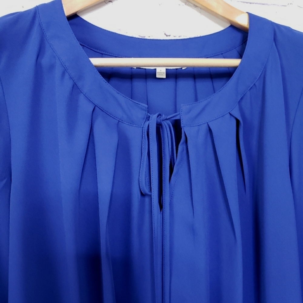 Daniel Rainn Flowy Blue Peasant Blouse Boho Bohemian Summer Sheer Casual Office - Picture 3 of 5